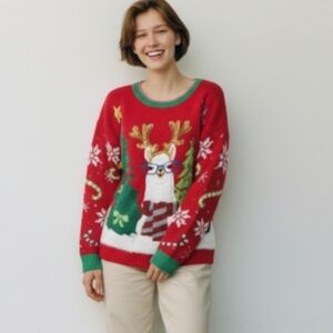 Festive Red Llama Sweater Ugly Christmas Sweater Holiday Party